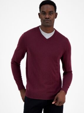 Alfani Men's Long-Sleeve V-Neck Merino Sweater, Berry Violet SIZE L NWT